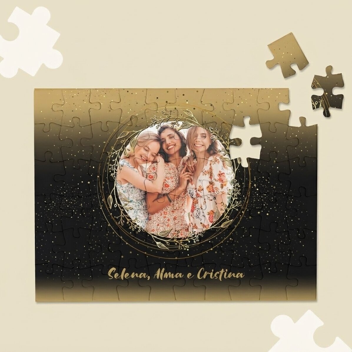 Puzzle personalizzato con foto e testo, 20x15 cm - Cornice dorata