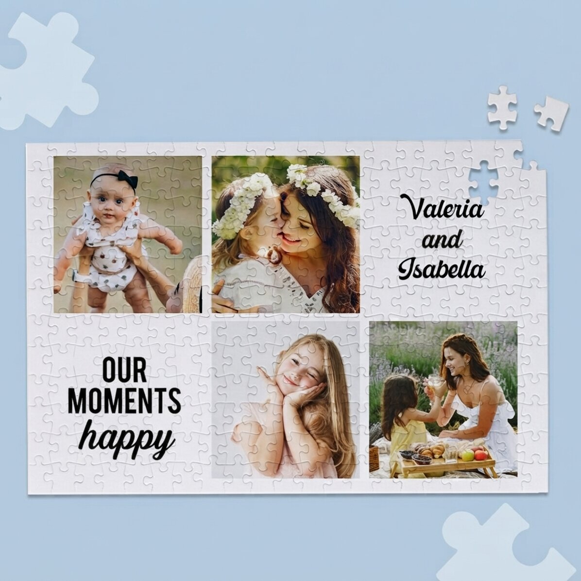 Puzzle personalizzato con 4 foto e testo, 40x28,5 cm - Momenti