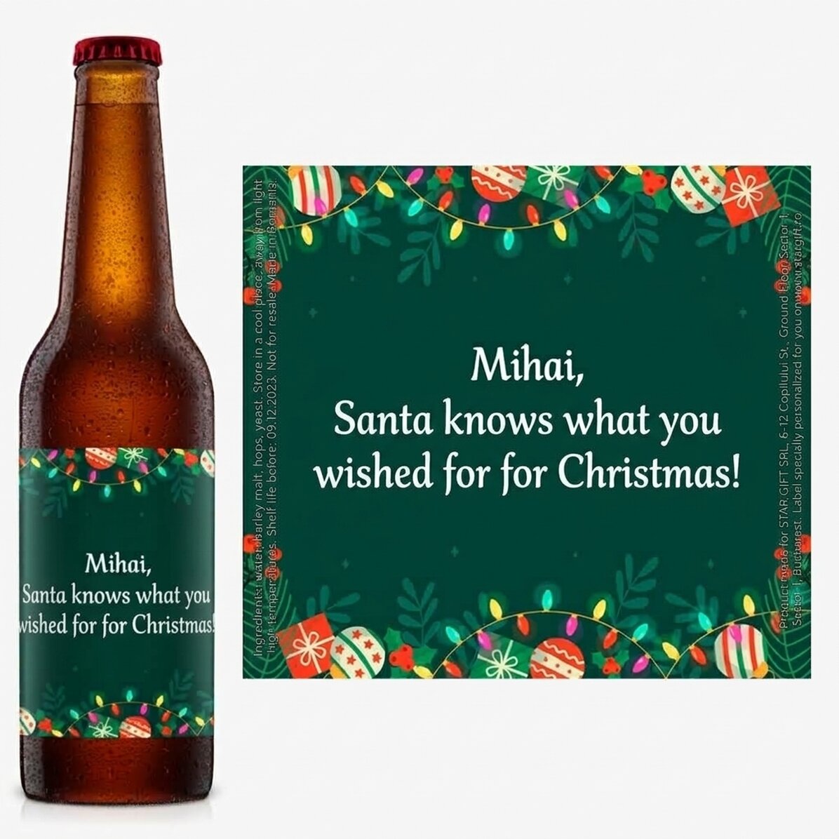 Birra personalizzata con testo - sfondo verde