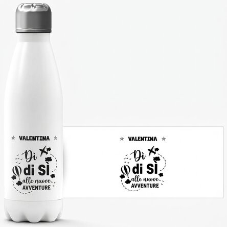 Thermos con base bianca personalizzato con nome - New Adventures