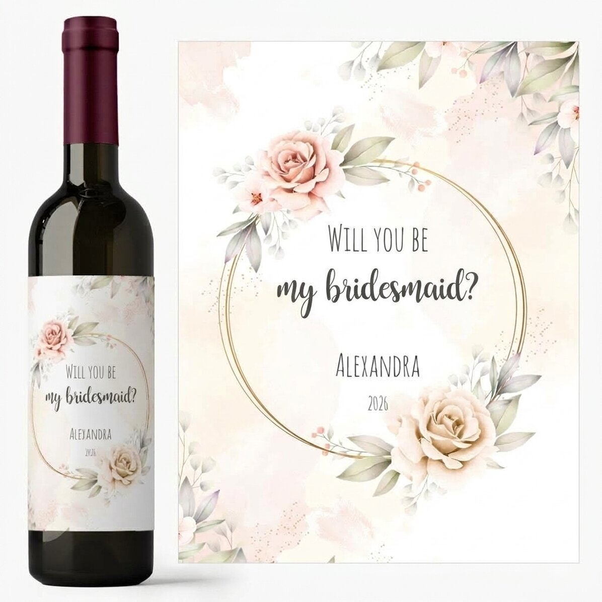 Vino personalizzato con scritta - "Will you be my bridesmaid?"