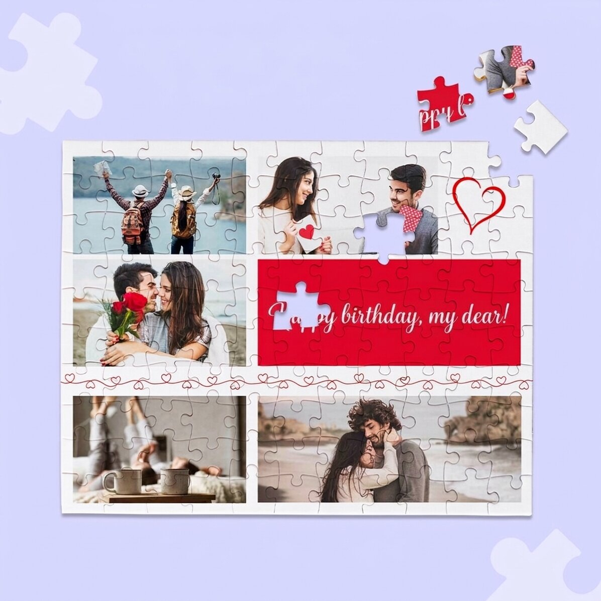 Puzzle personalizzato con 5 foto e testo, 24x19 cm - Hearts