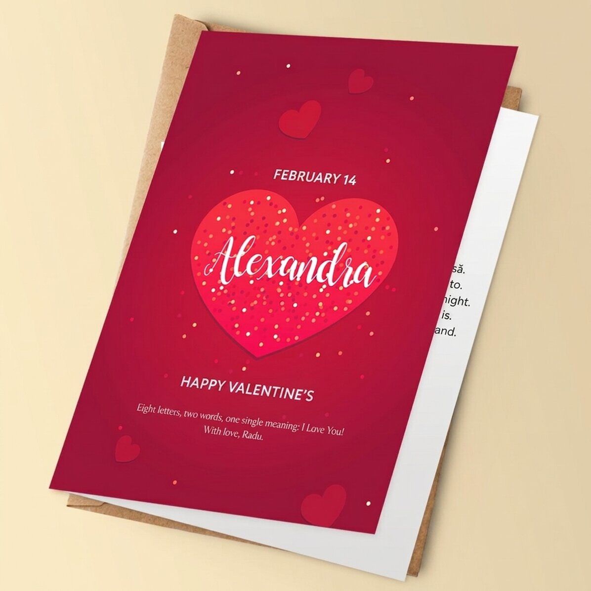Biglietto di auguri personalizzato con testo - Cuoricini
