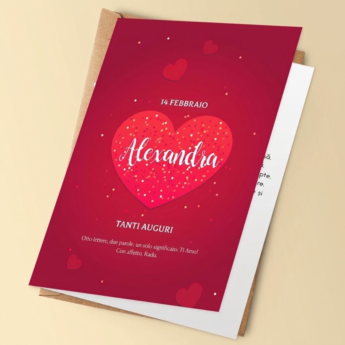 Biglietto di auguri personalizzato con testo - Cuoricini