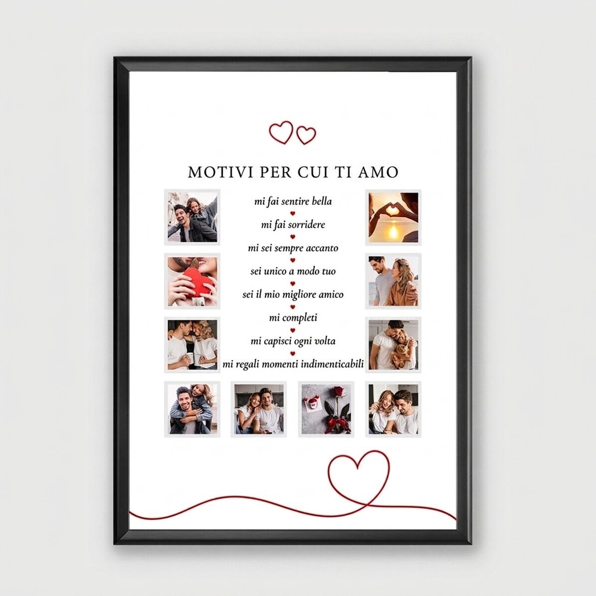 Quadro con 10 foto e testo - Motivi per cui ti amo