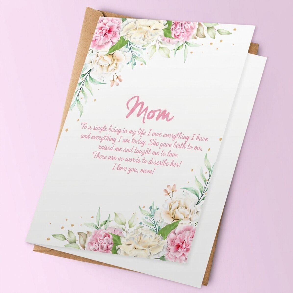 Biglietto di auguri personalizzato con testo - Ti voglio bene, mamma