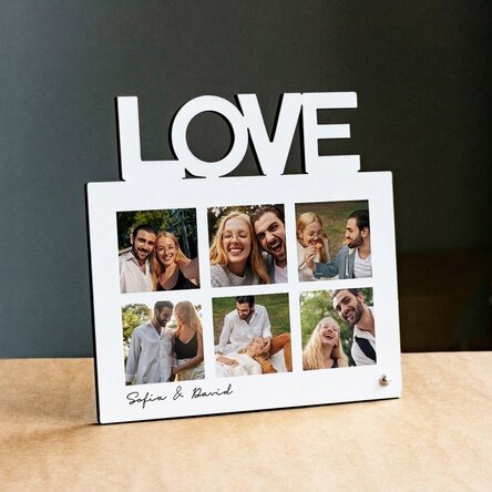 Cornice da scrivania personalizzata con 6 foto e testo - modello LOVE