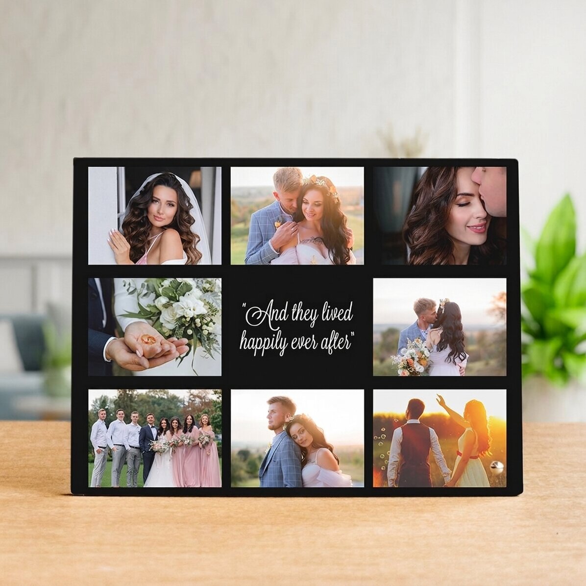 Cornice da scrivania personalizzata con 8 foto e testo - Happily Ever After