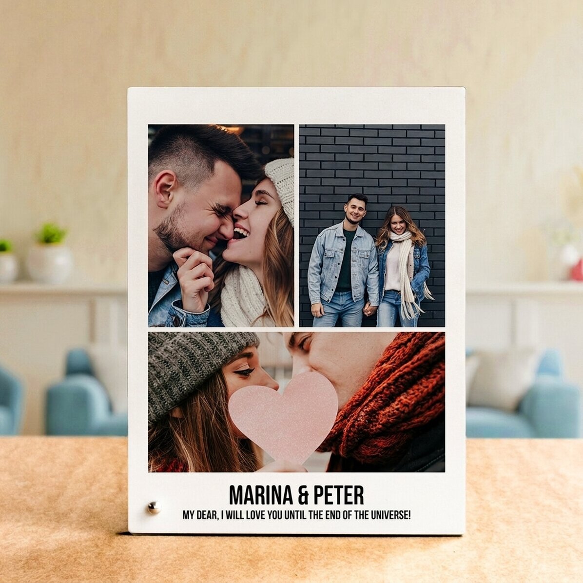Cornice da scrivania personalizzata con 3 foto e testo