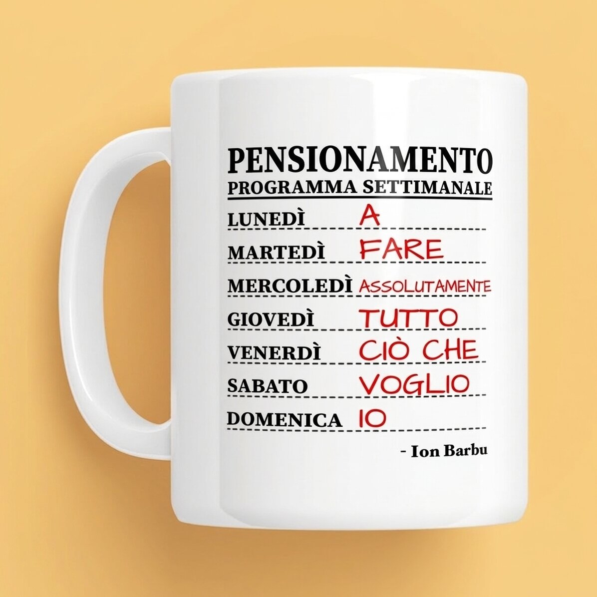 Tazza personalizzata con testo - Programma settimanale