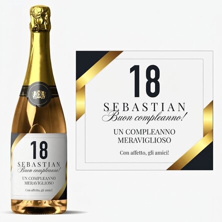Spumante personalizzato con dedica per il compleanno di maggior età