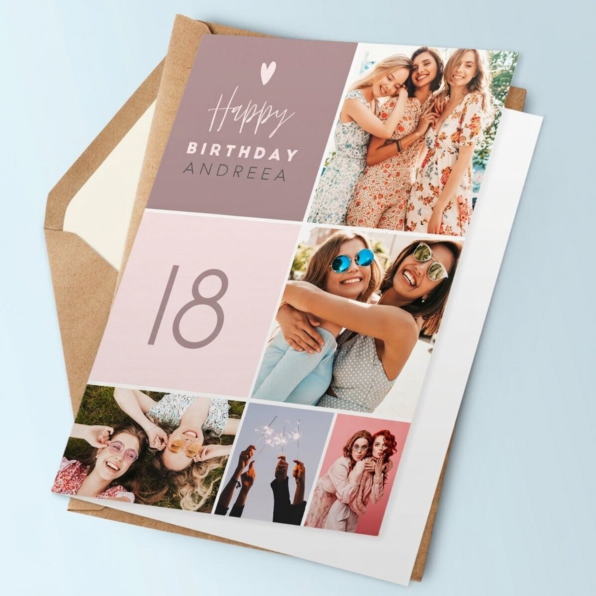 Biglietto di auguri personalizzato con 5 foto e testo - Buon compleanno