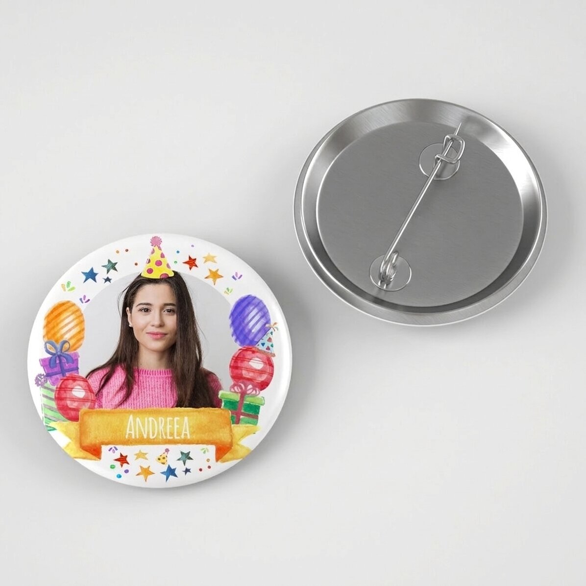 Spilla personalizzata con foto e testo - Buon compleanno