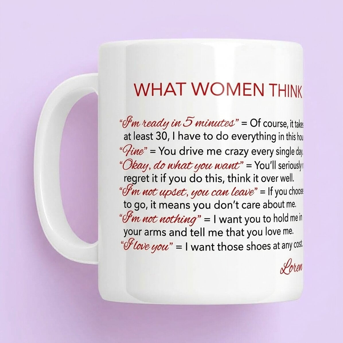 Tazza personalizzata con scritta - Cosa pensano le donne