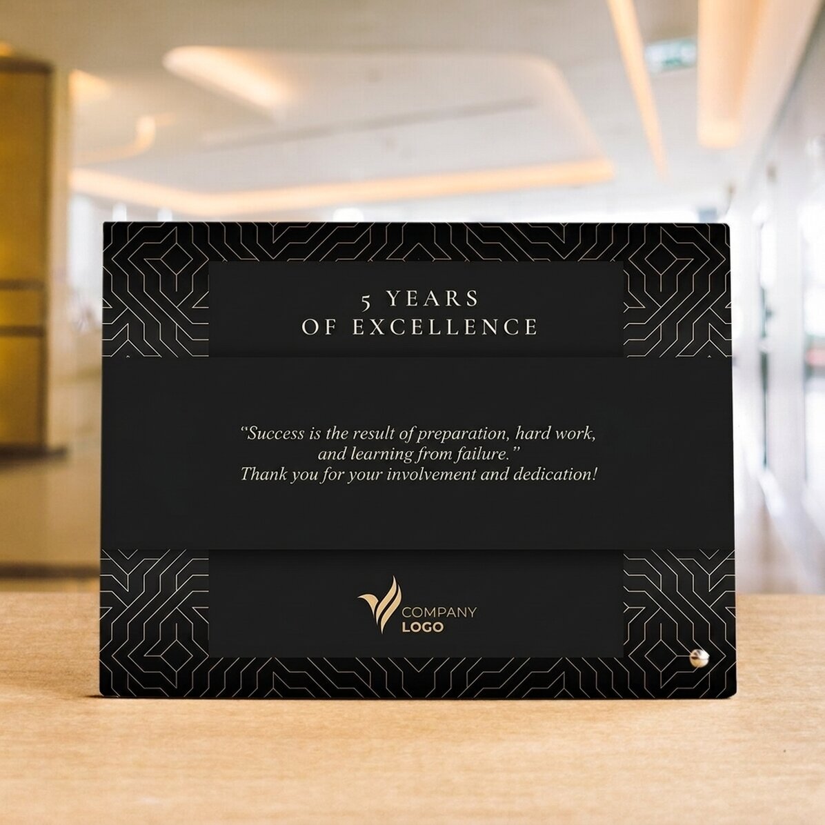 Personalised desk photo frame with logo and text - Brand anniversary (Black)