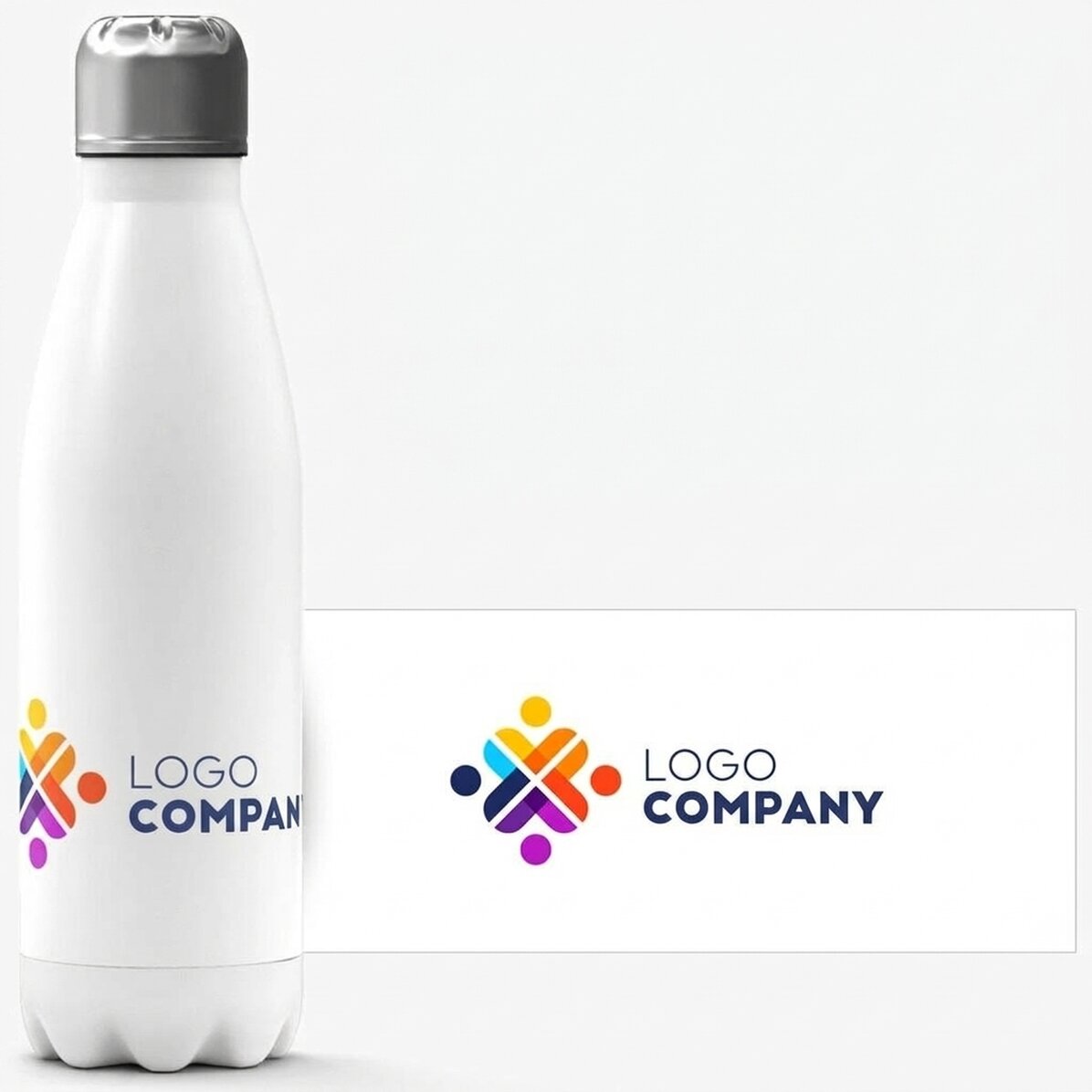 Thermos con base bianca personalizzato con logo in formato orizzontale
