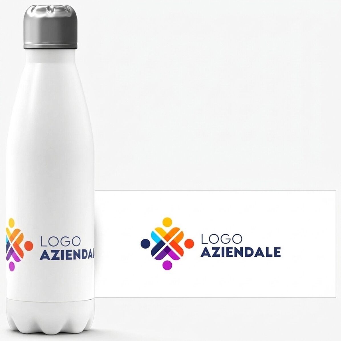 Thermos con base bianca personalizzato con logo in formato orizzontale