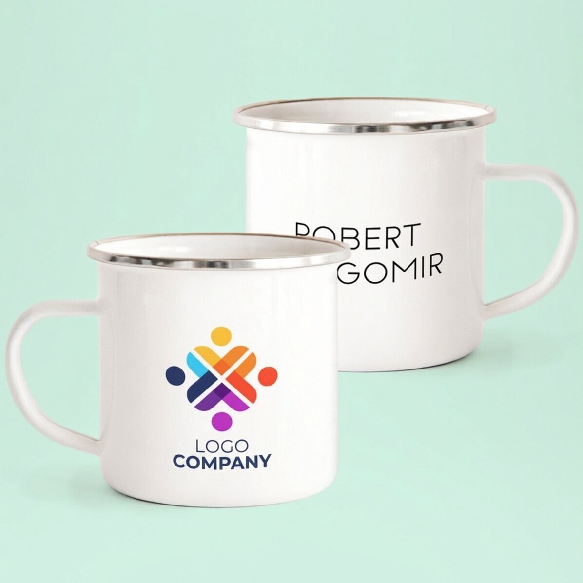 Tazza in metallo smaltato personalizzata con logo e nome