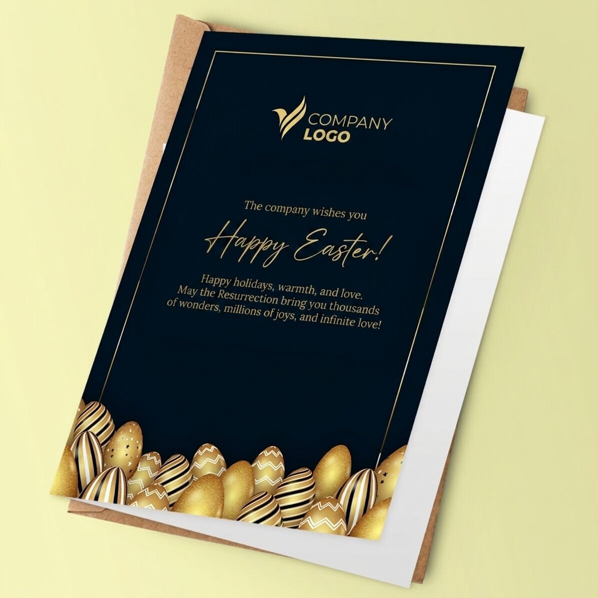 Biglietto di auguri personalizzato con logo e messaggio per Pasqua