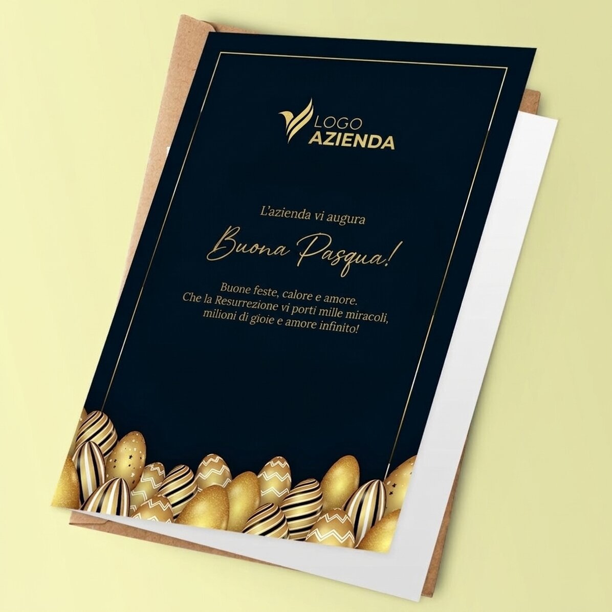 Biglietto di auguri personalizzato con logo e messaggio per Pasqua
