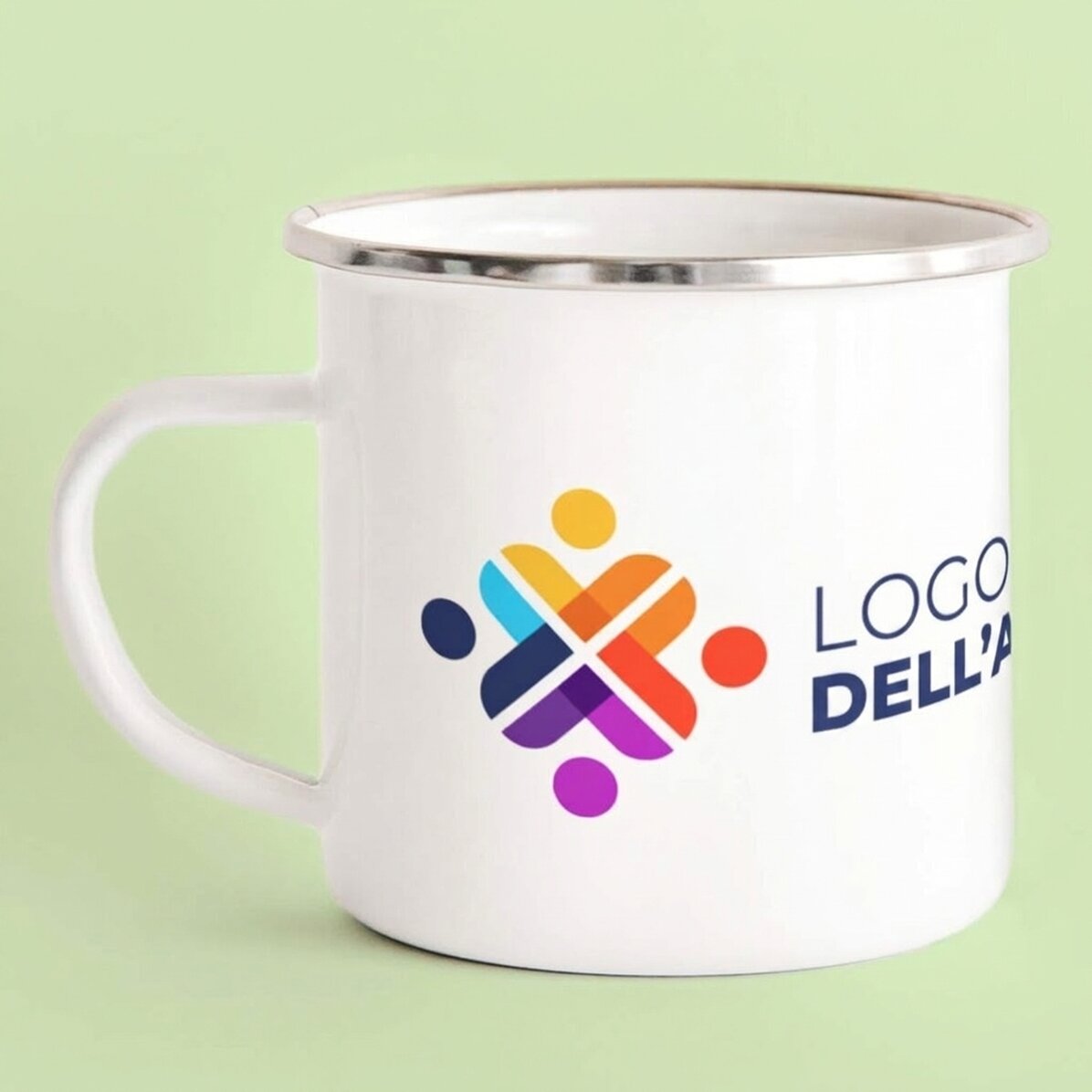 Tazza in metallo smaltato personalizzata con logo
