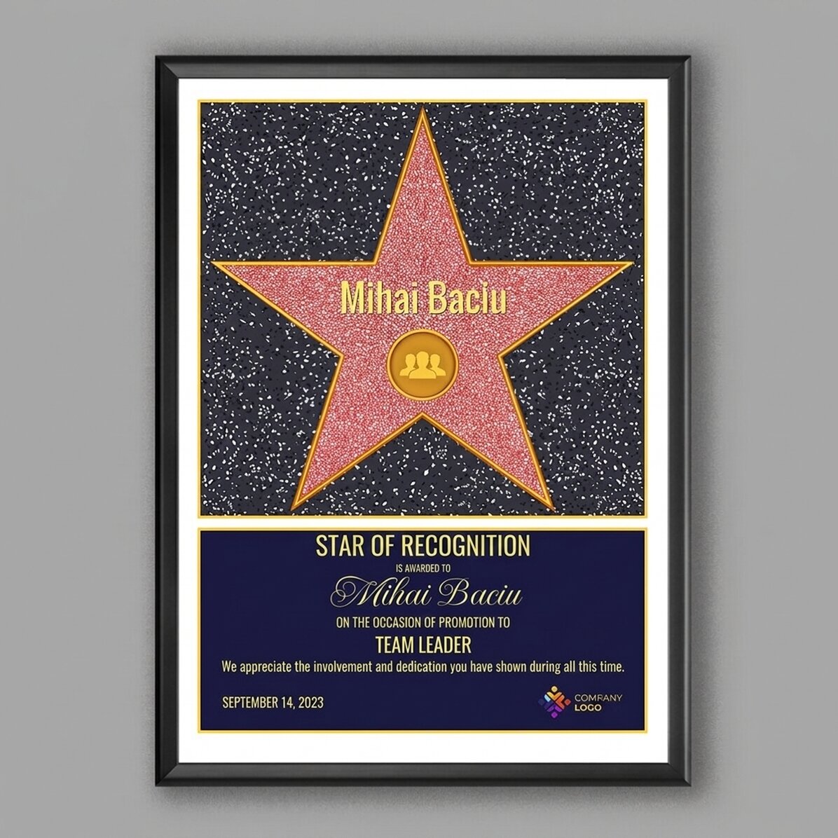 Quadro personalizzato con logo e testo - La stella della gratitudine