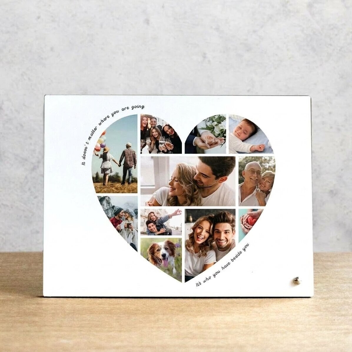 Cornice da scrivania personalizzata con 11 foto e testo - Cuore