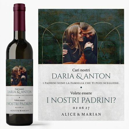 Vino personalizzato con testo e 1 foto - Volete essere i nostri padrini?