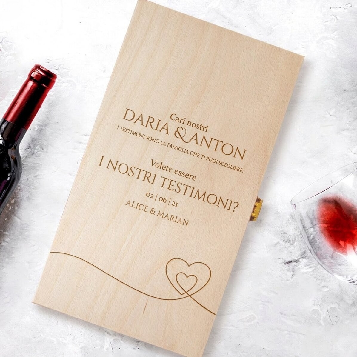 Confezione personalizzata per due bottiglie di vino - Richiesta per i padrini