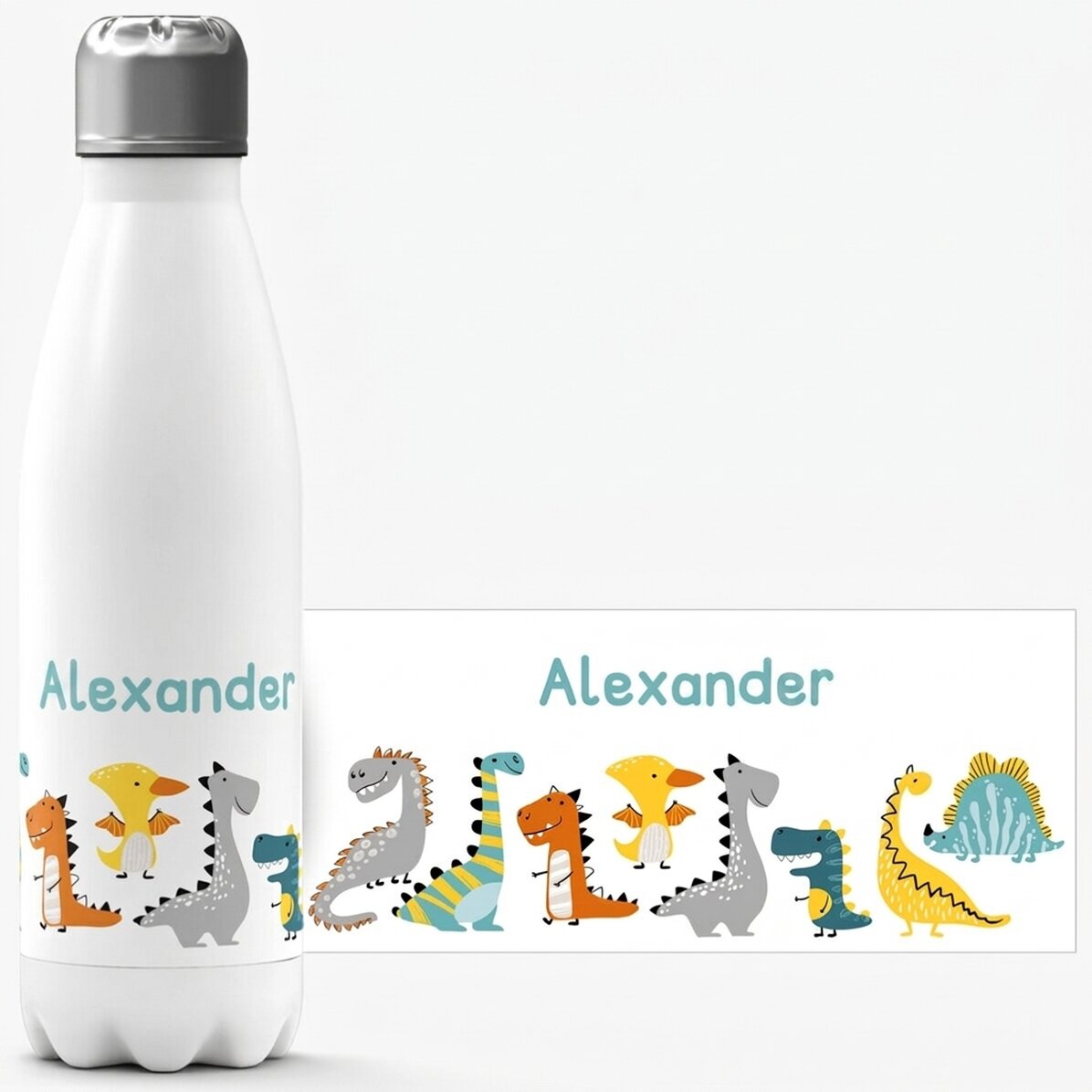 Thermos con base bianca personalizzato con nome - Dinosauri