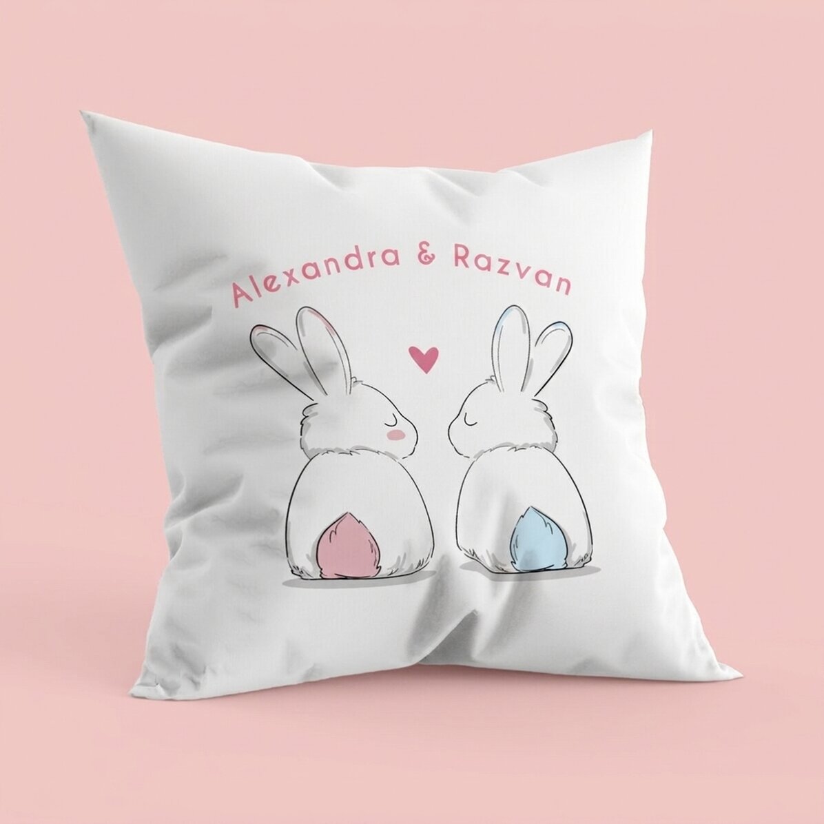 Cuscino personalizzato con scritta - Coniglietti innamorati