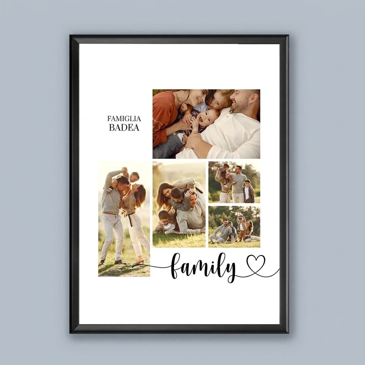 Quadro personalizzato con testo e 5 foto - La nostra famiglia