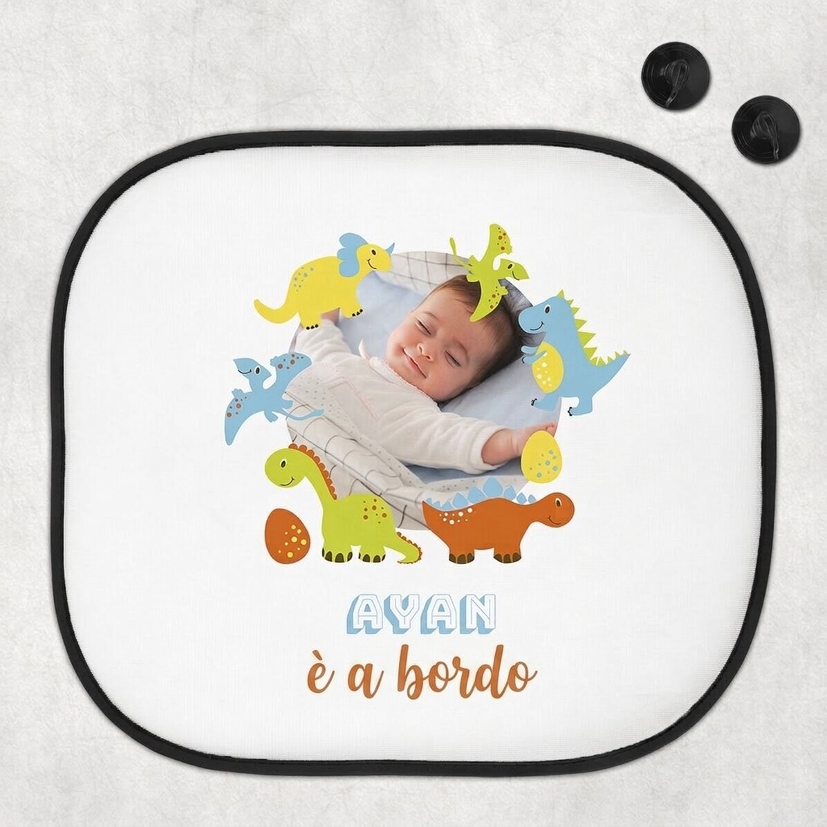 Parasole per auto personalizzato con foto e testo - "Baby on board" per bambini