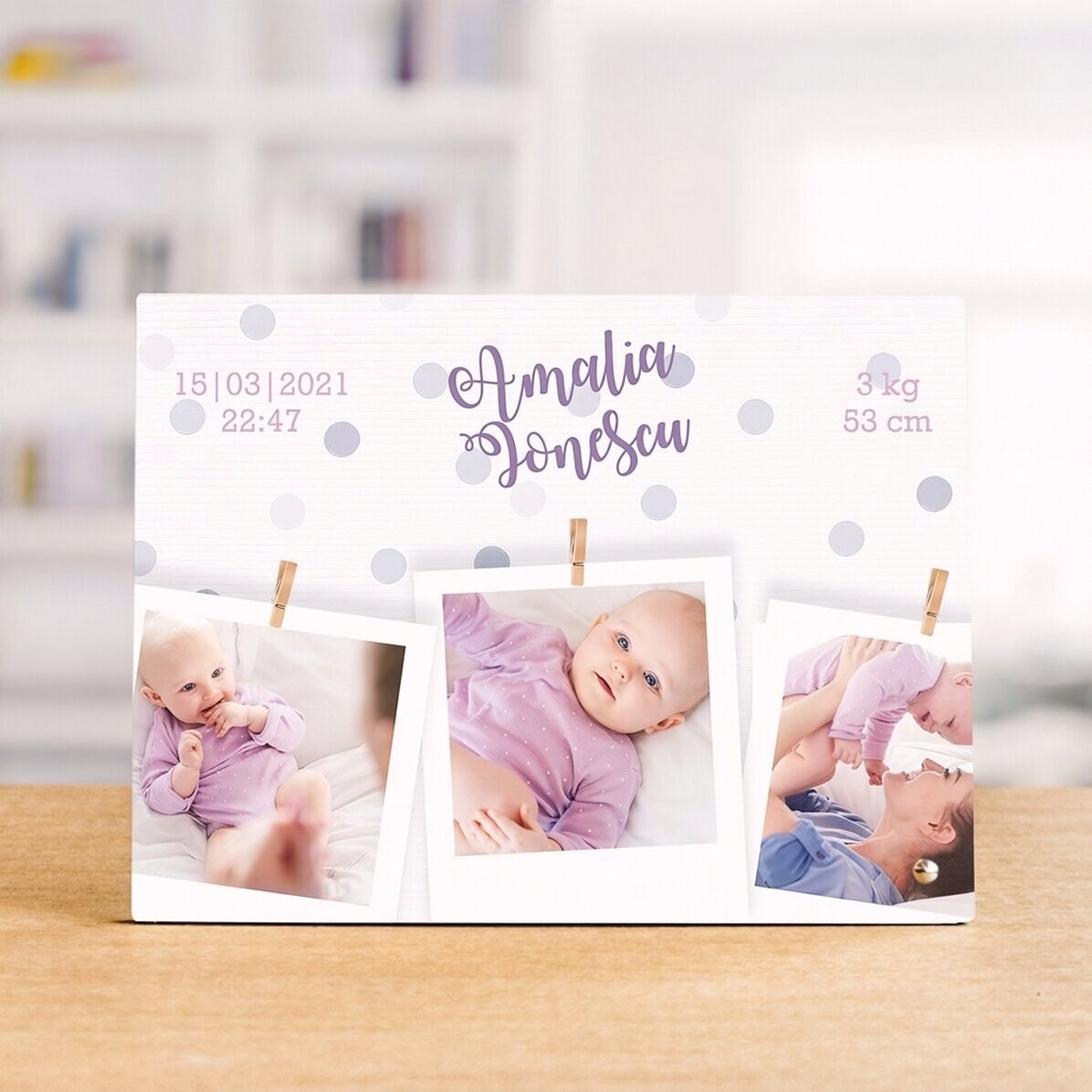 Cornice da scrivania personalizzata con 3 foto e testo - Welcome, baby!