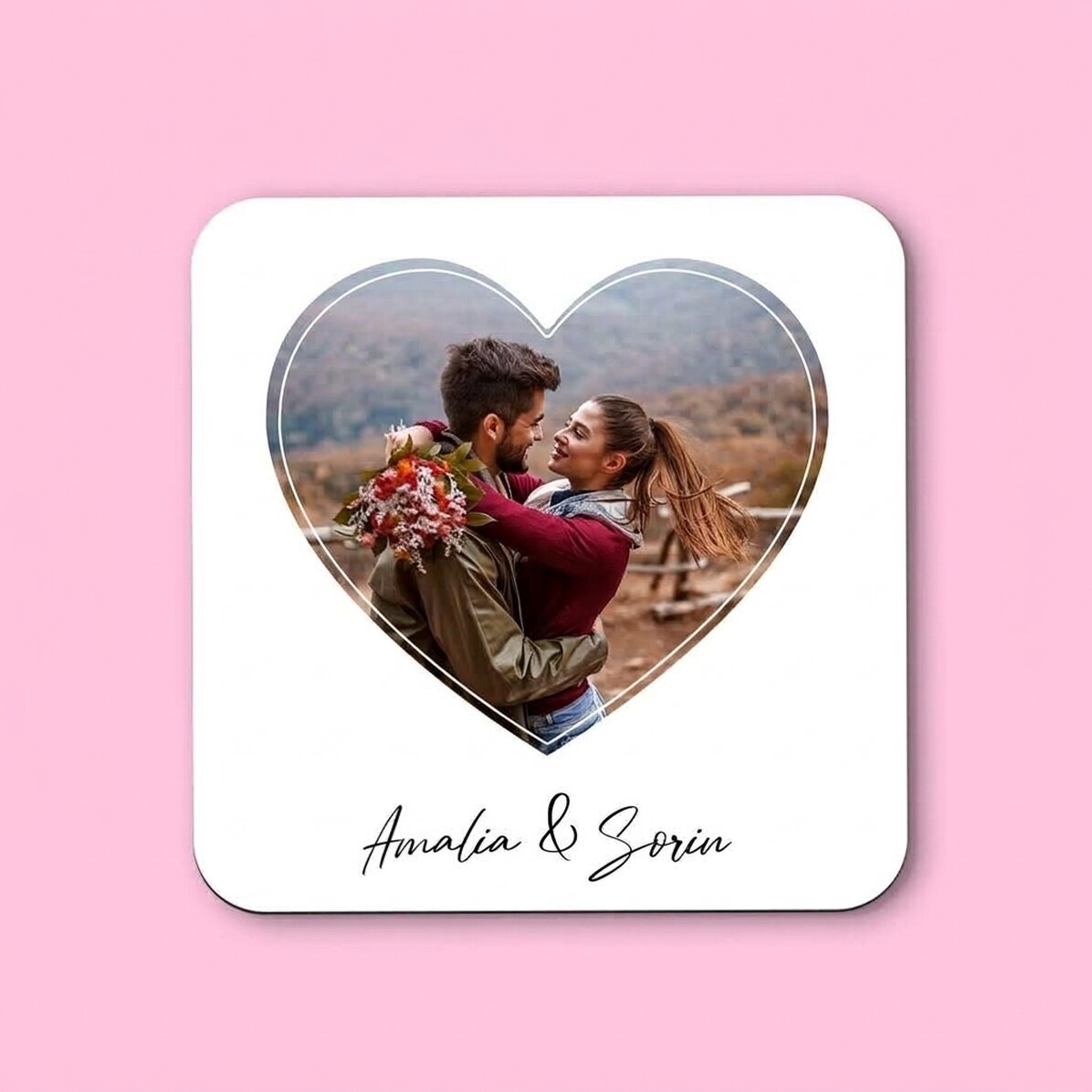 Sottobicchiere personalizzato con foto e testo - Love