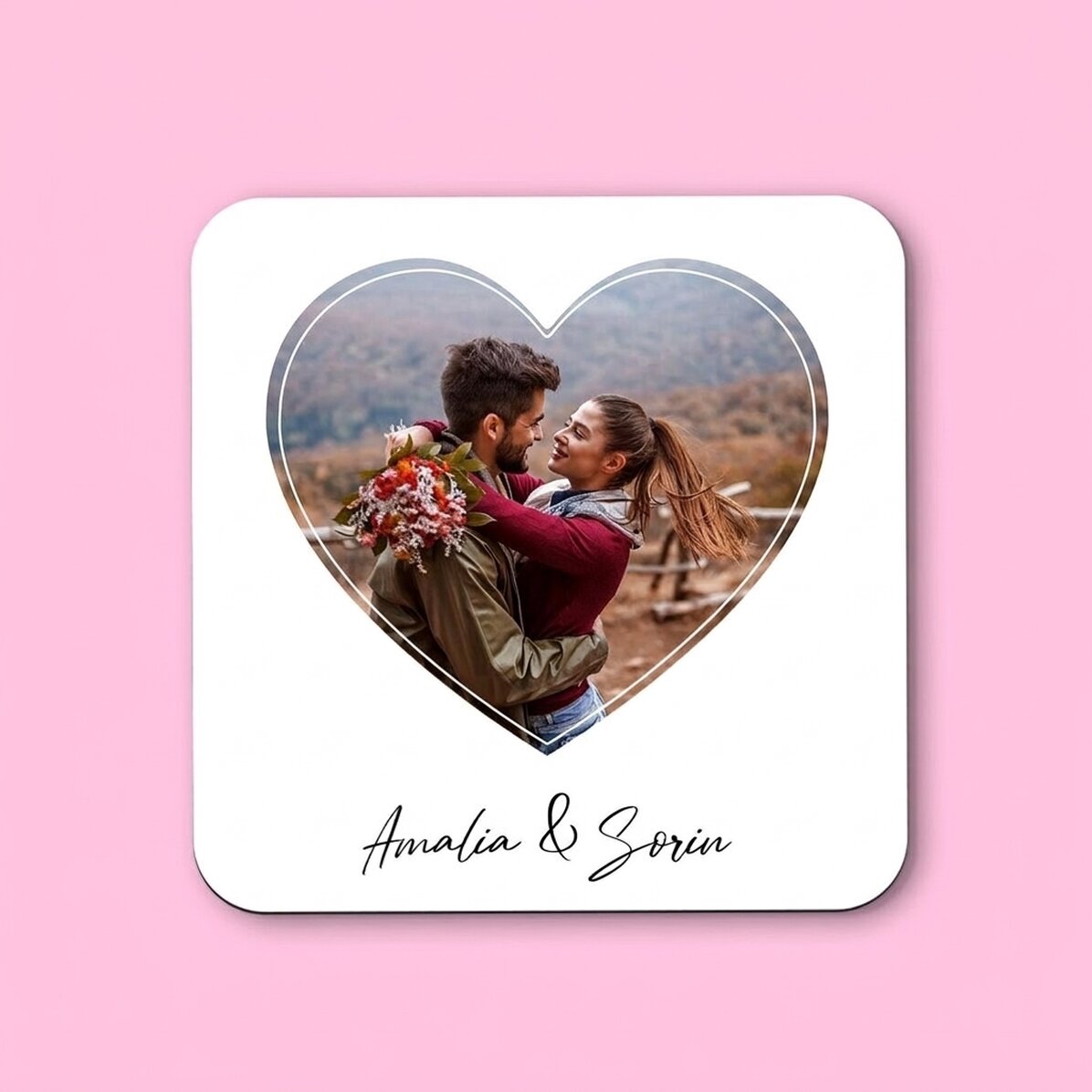 Sottobicchiere personalizzato con foto e testo - Love