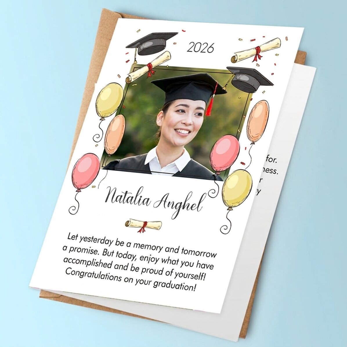 Biglietto di auguri personalizzato con foto e testo - Laurea