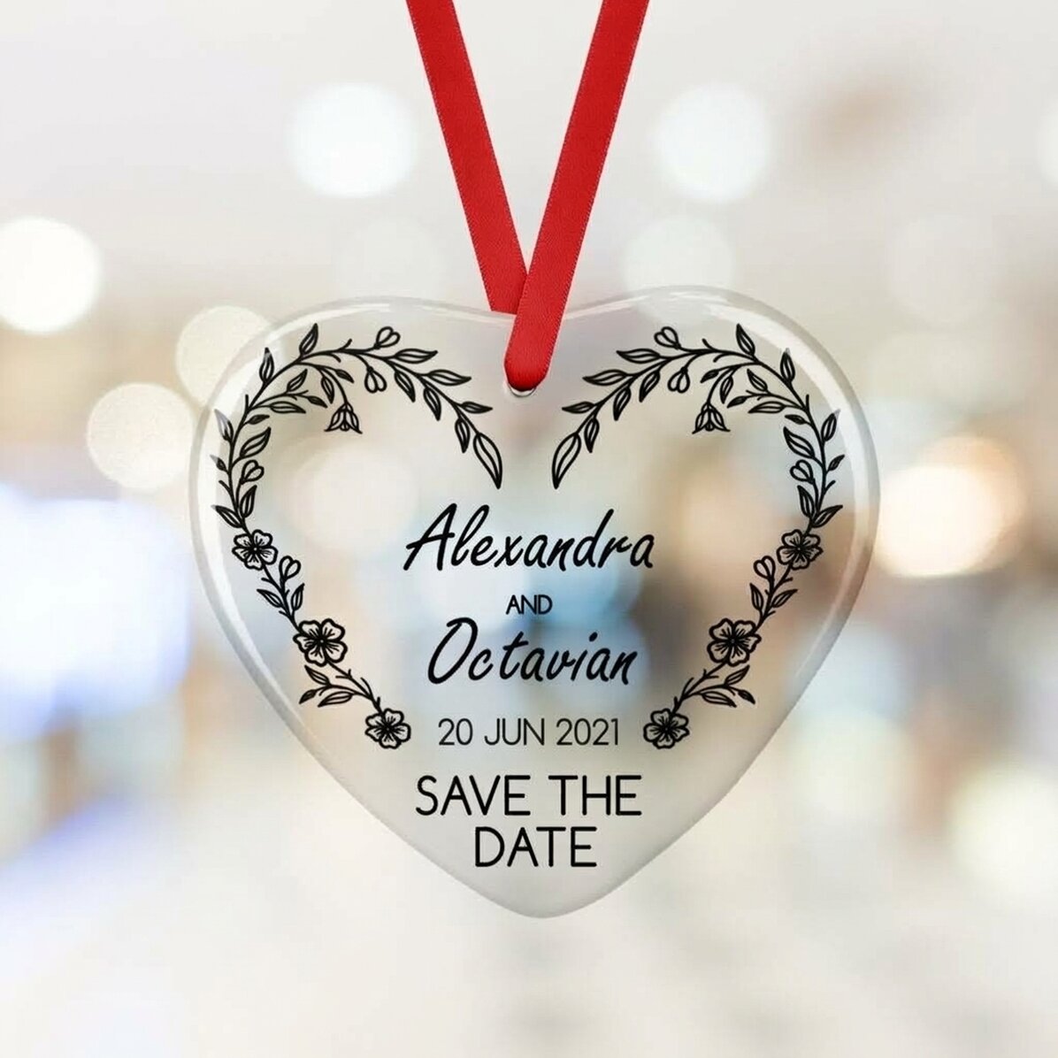 Ciondolo a forma di cuore personalizzato con scritta - Save the Date