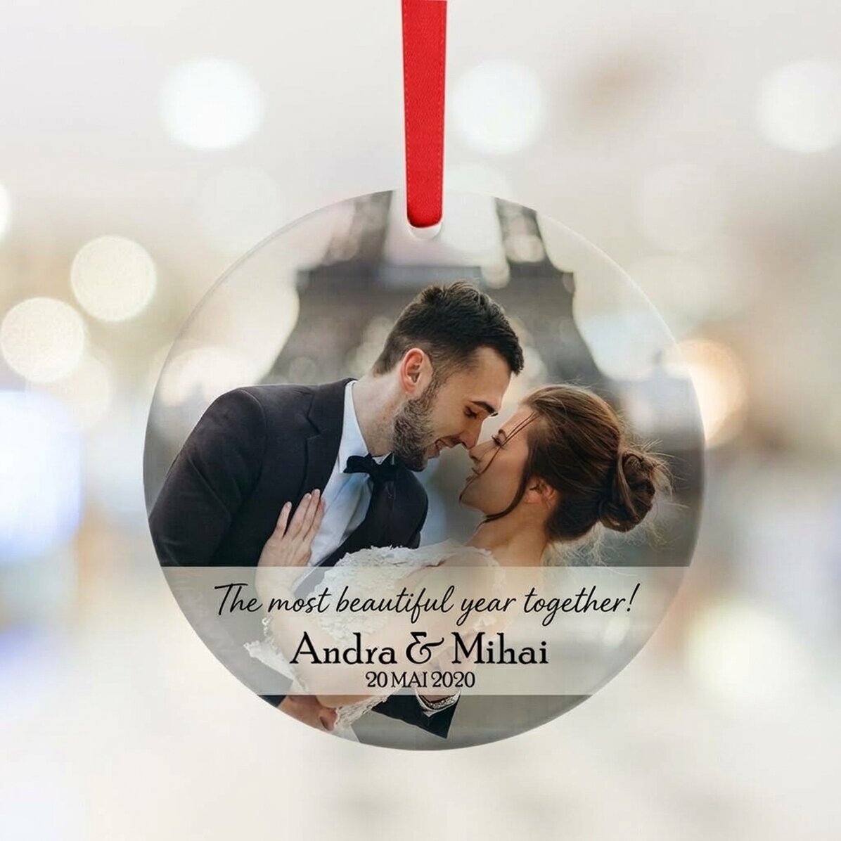 Ciondolo rotondo personalizzato con testo e foto - Celebrate love