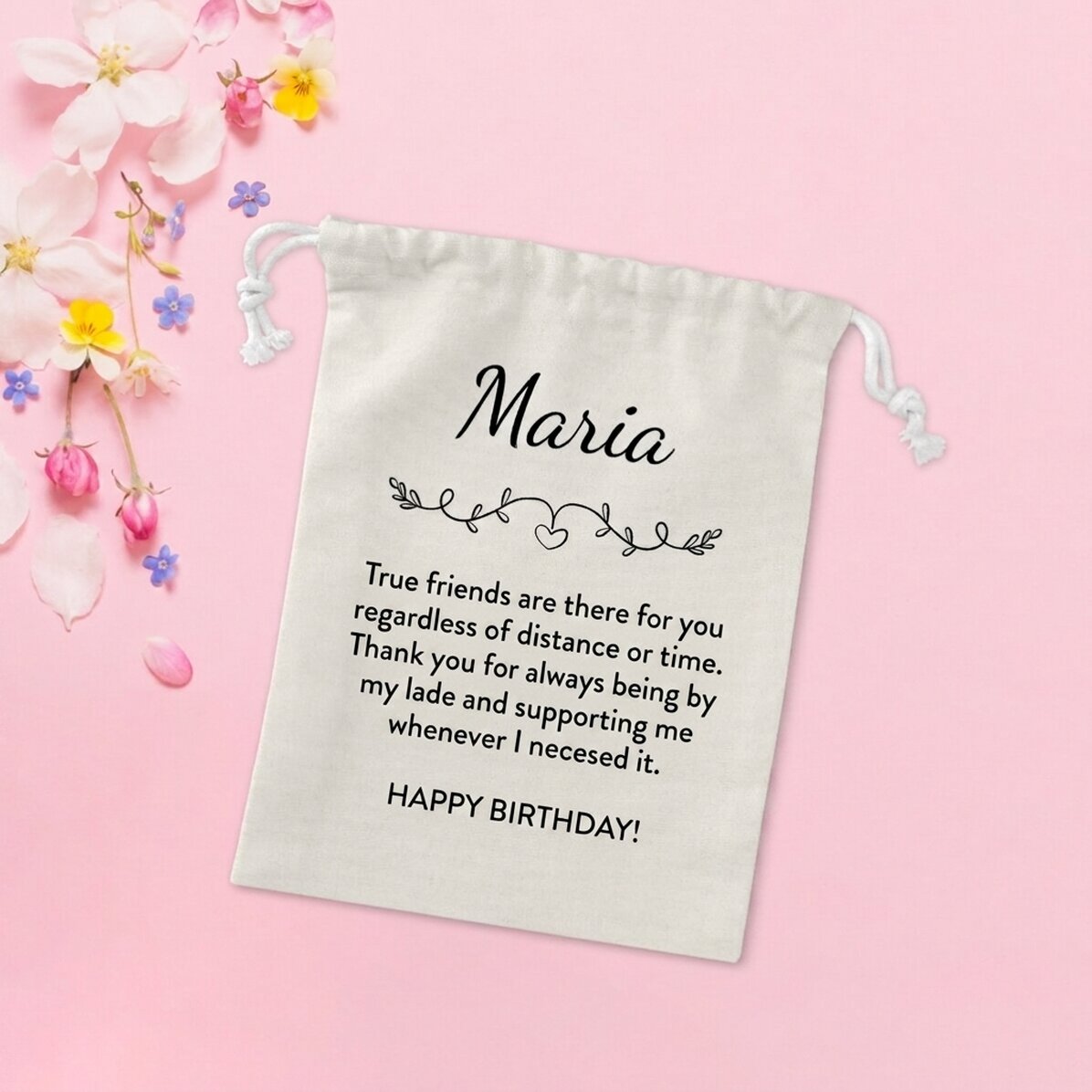 Piccolo sacchetto regalo personalizzato con messaggio