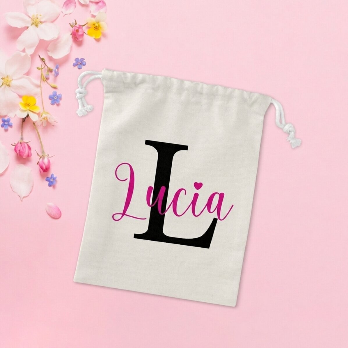 Piccolo sacchetto regalo personalizzato con nome e iniziale