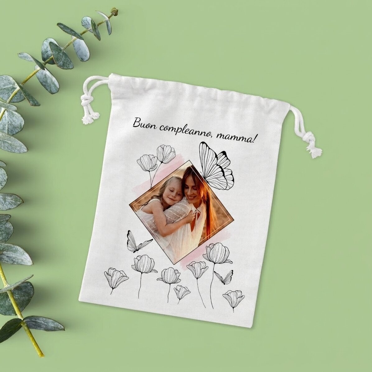 Piccolo sacchetto regalo personalizzato con una foto e una frase - My dear