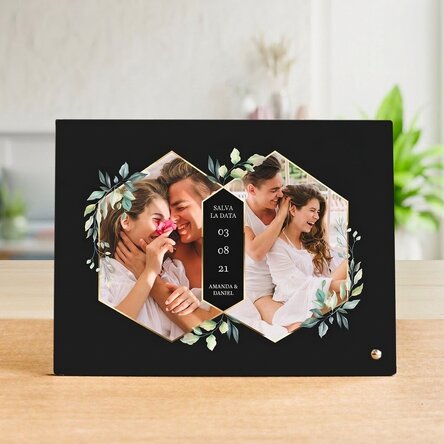 Cornice da scrivania personalizzata con 2 foto e testo - Save the Date
