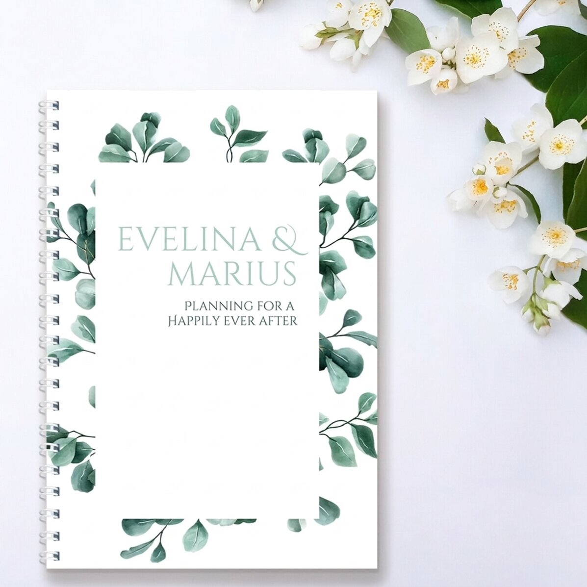 Taccuino personalizzato con la scritta "Happily ever after" (bianco)