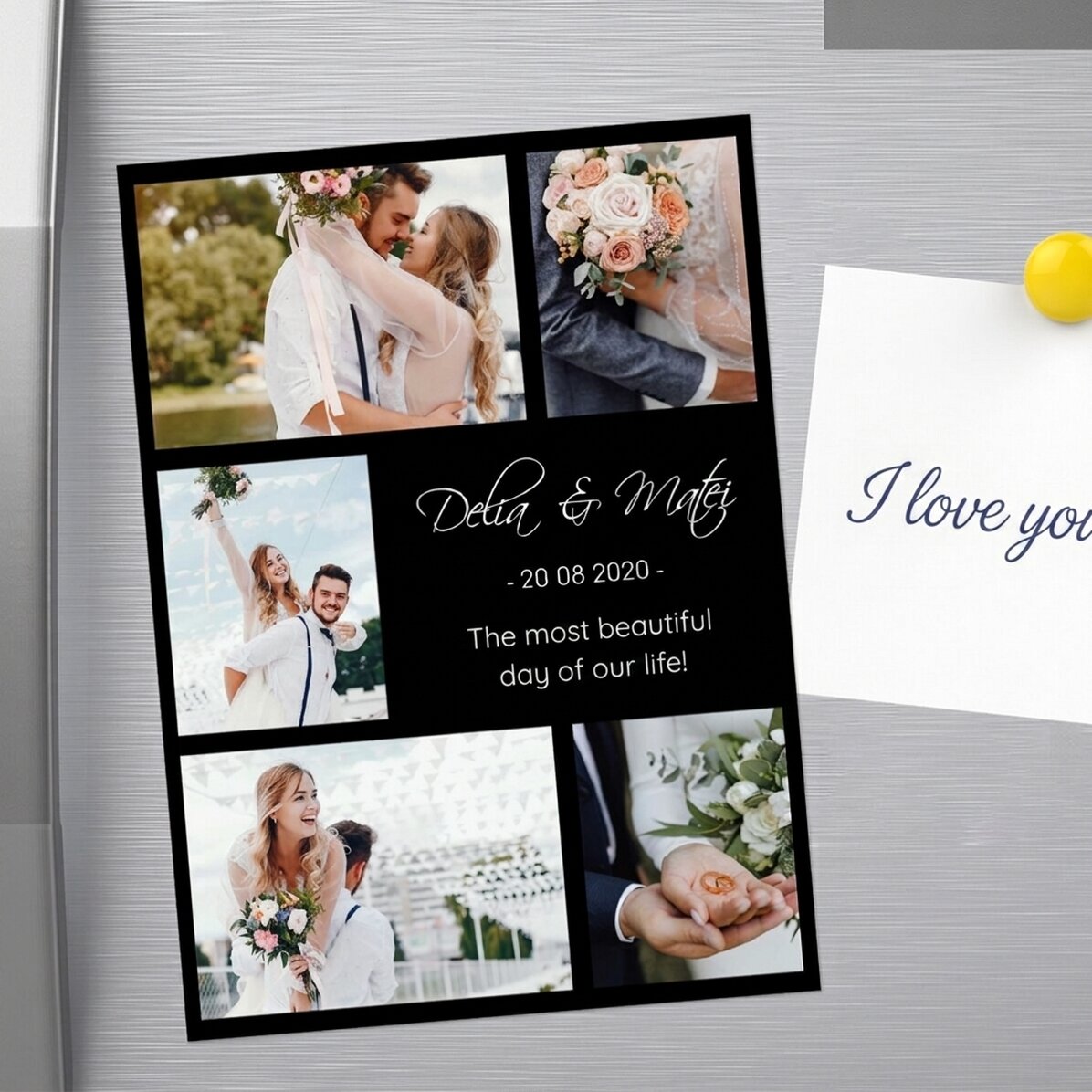 Magnete personalizzato 13x18 cm con 5 foto e testo