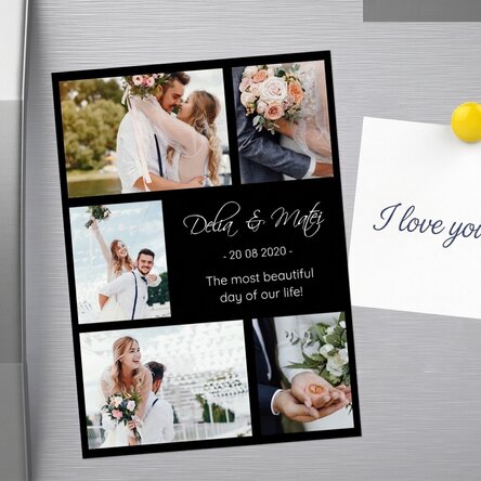 Magnete personalizzato 13x18 cm con 5 foto e testo