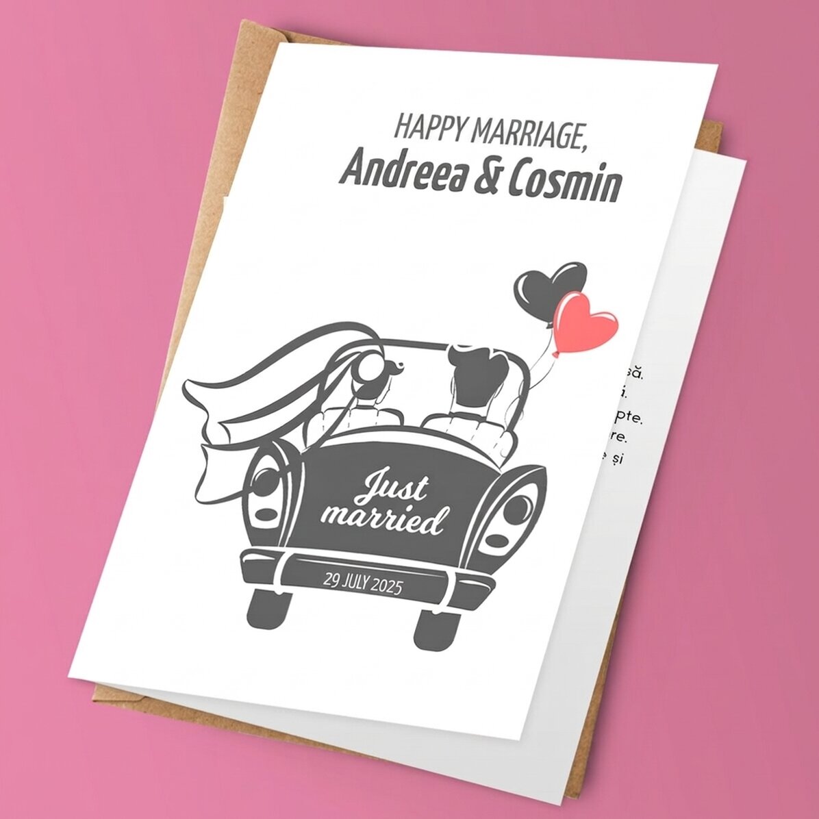 Biglietto di auguri personalizzato con testo - Just married
