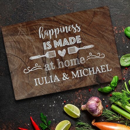Personalised glass chopping board with text - Happiness