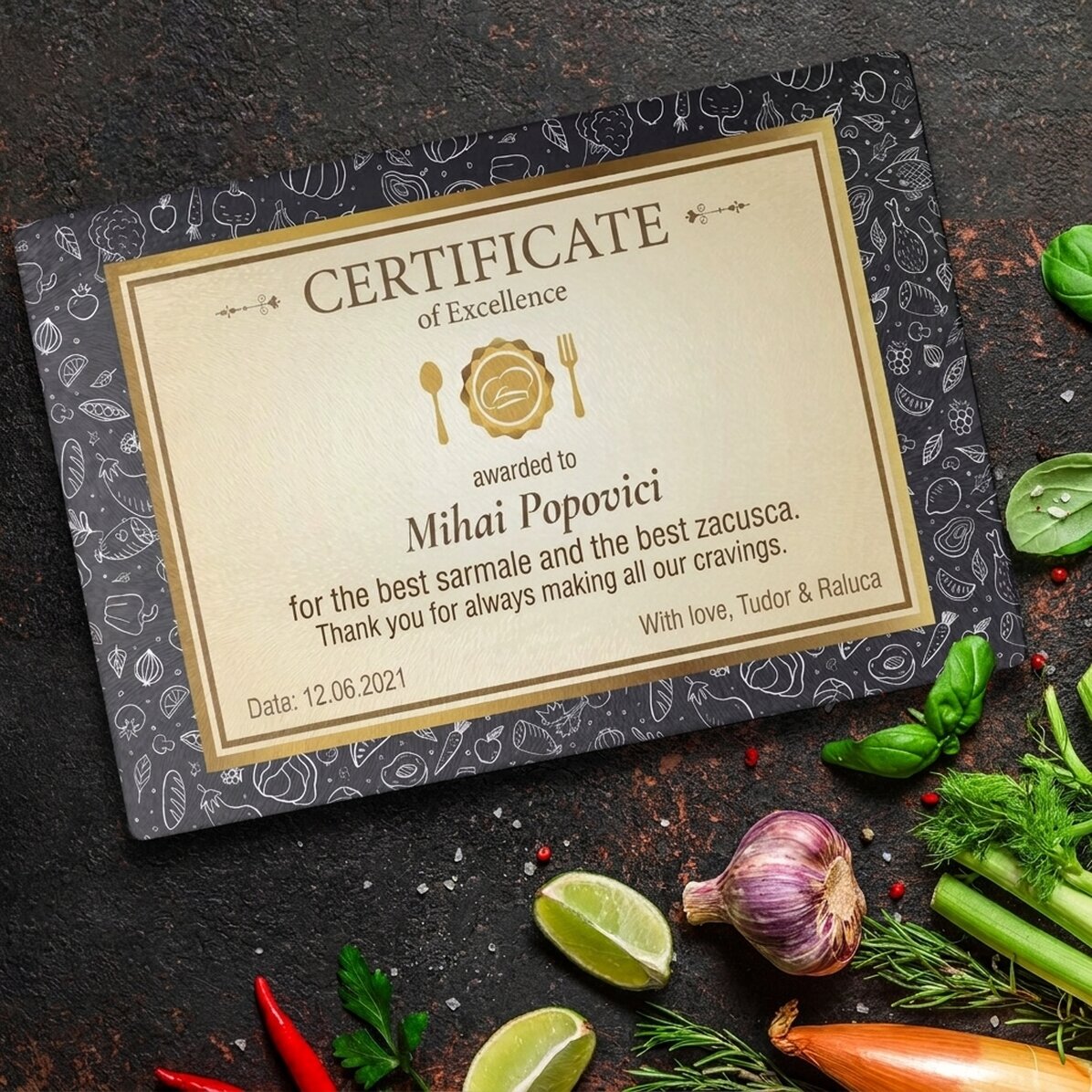 Tritavetro personalizzato con scritta - Certificato di eccellenza