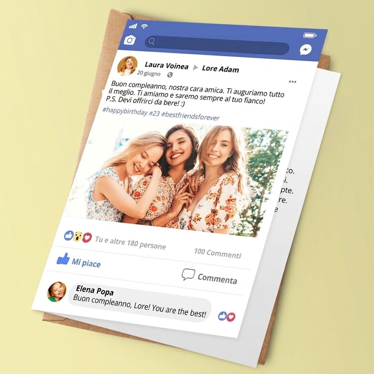Biglietto di auguri personalizzato - Post su Facebook